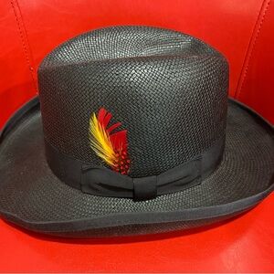 Vintage Park Royal Fedora Hat Black Red Yellow Feather Mens 7 1/4 to 7 3/8 RARE!